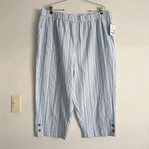 Emily Daniels Pull On Pants Women 2X Blue Stripe Baggy ElasticWaist Nautical New